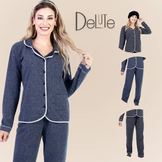 Conjunto de Pijama Adulto Basico Feminino Moletinho Aberto Com Camisa Manga Longa Com Bolsinho em Oferta na Shopee