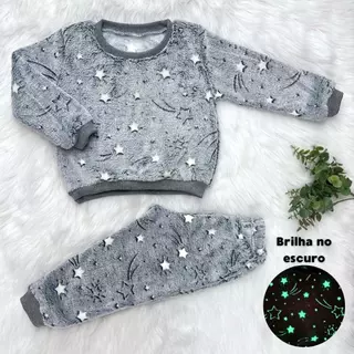 Conjunto em Fleece de Frio Blusa e Calça Infantil Menino e Menina Unissex Inverno Brilha No Escuro em Oferta na Shopee