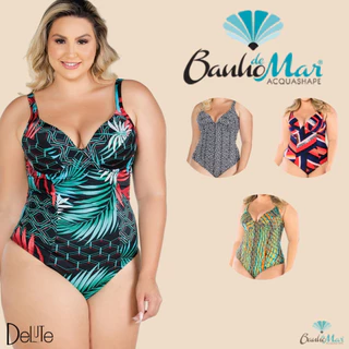 Maio PLus Size Banho de Mar Estampado de Alta Compressao Que Reduz Medidas Sem Bojo Zero Barriga em Oferta na Shopee