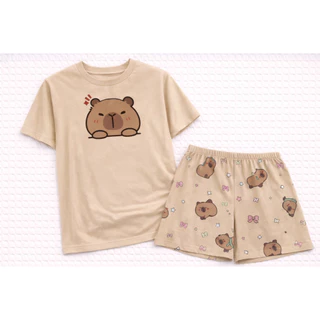 Pijama Baby Doll Feminino Adulto ou Infantil em Suede Estampado Capivara em Oferta na Shopee