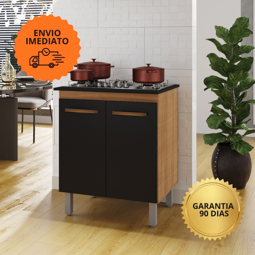 Balcão de Cozinha para Cooktop 4 ou 5 Bocas Jade – 2 Portas e Espaço para Botijão