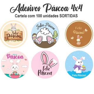 Cartela 100 Adesivos SORTIDAS Etiqueta Feliz Páscoa Cliente 4X4 autocolantes