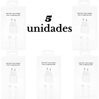 Kit 5 10 e 15 pcs Carregador iPhone Turbo 20W Fonte + Cabo USB-C Lightning Rápido