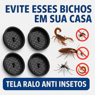 Kit 4 Telas Ralo Protetor Contra Insetos Escorpião Dengue Barata 10cm 15cm