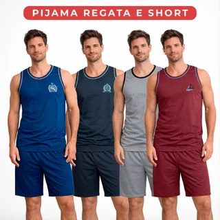 Pijamas Masculino Conjunto Regata e Short Verão Adulto Qualidade Premium Cores Sortidas em Oferta na Shopee