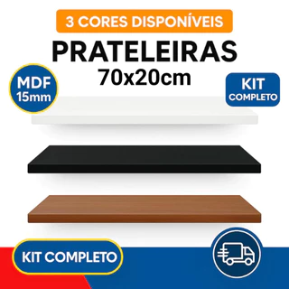 Prateleiras MDF 70x20cm com Suporte Quarto Sala Banheiro Decoração Branca, Preta ou Freijó+ Kit Instalação em Oferta na Shopee