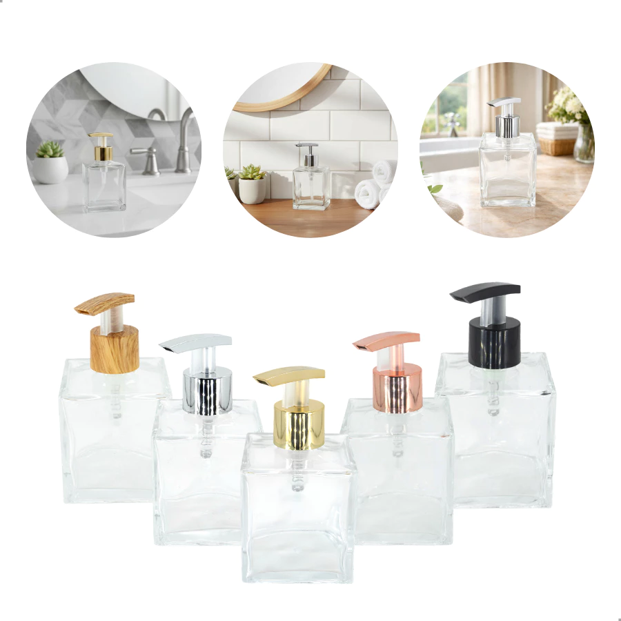 Kit com Saboneteiras Transparente Porta Sabonete Lavabo Luxo 250ml Escolha a Tampa