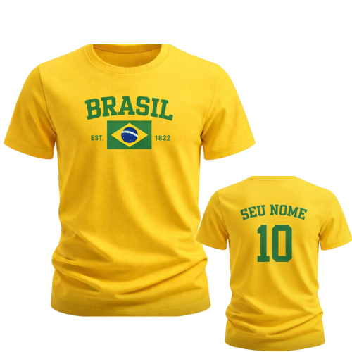 Camiseta Brasil Copa HEXA Blusa Amarelo Algodão Personalizada Nome e Numero Manga curta Confortavél em Oferta na Shopee