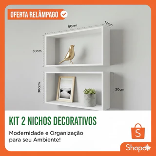 Kit 2 Nichos Prateleira Organizadora 50x30 Suspensa MDP 15mm Branca Quarto Sala em Oferta na Shopee