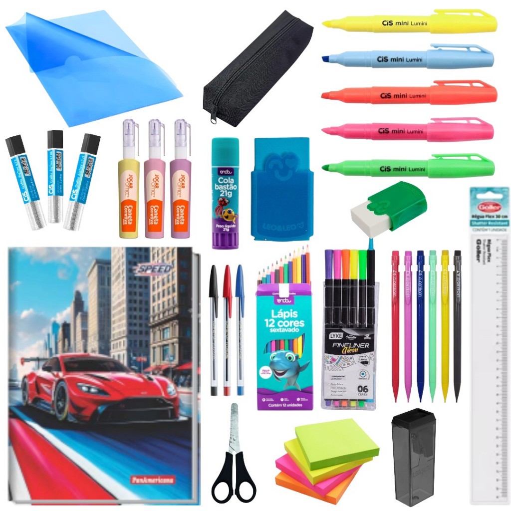 Kit De Material Escolar Completo Ensino Fundamental Ensino Médio Volta ...