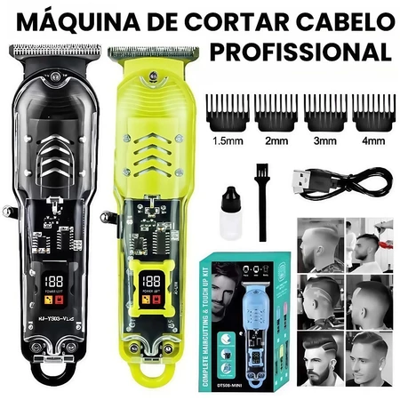 Maquina De Cortar Cabelo Profissional Smart LCD Barbeador Eletrico Transparente Sem Fio Para Homens
