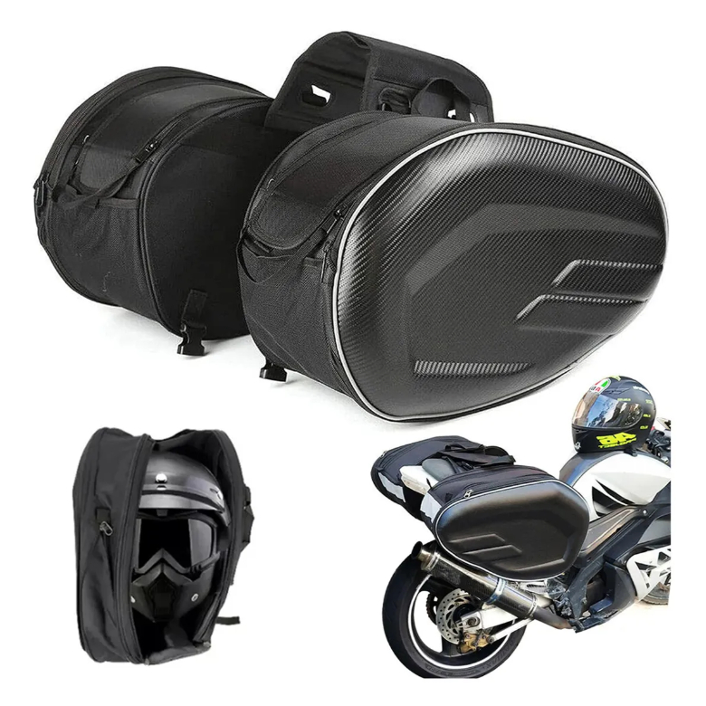 Bolsa Alforje Baú Lateral Para Banco Moto 2 Compartimentos Cor Preto Carbono