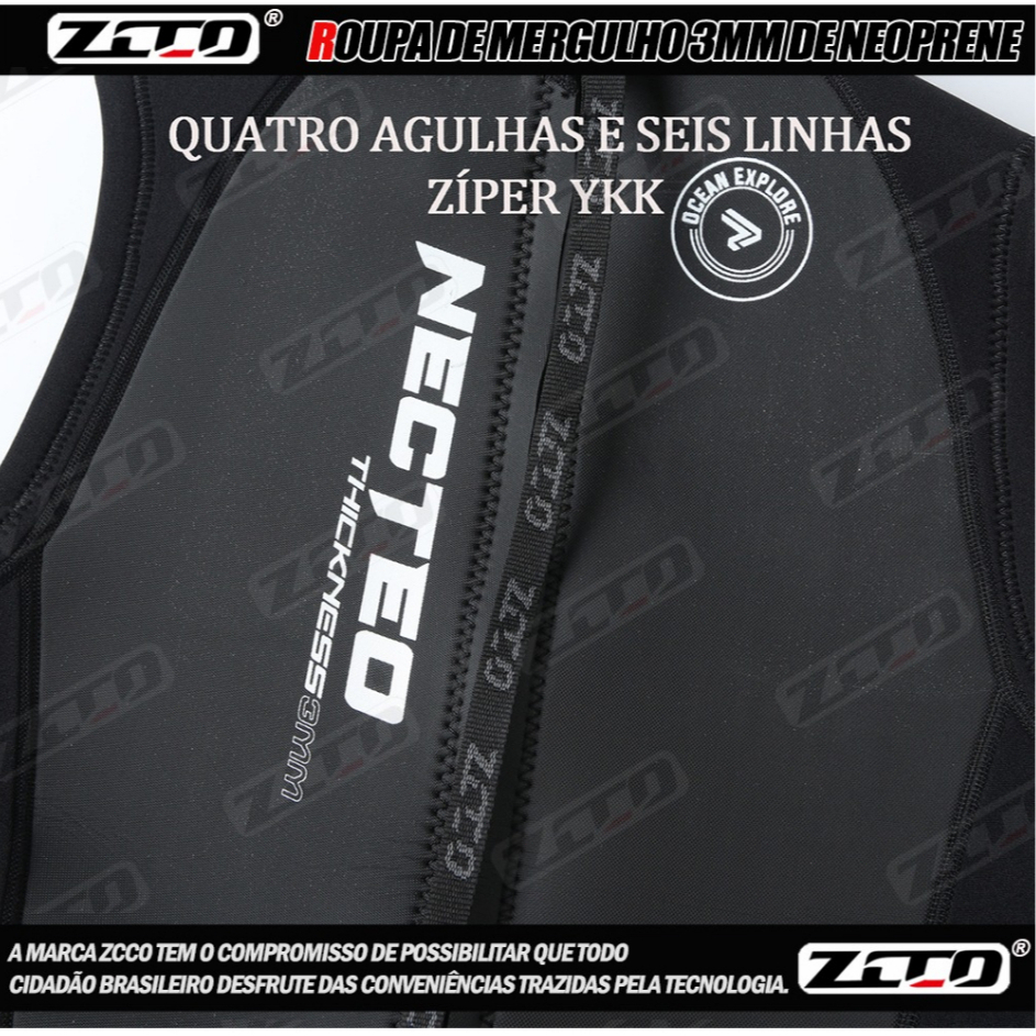 ZCCO Roupa Mergulho 3MM Neoprene c/ Zíper Frontal YKK Costura 4