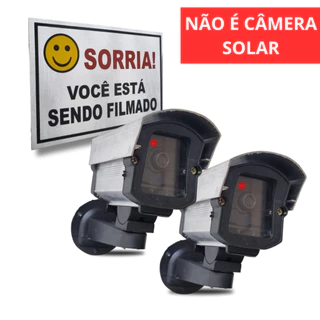 Kit 02 Câmeras Falsas Micro com Led Bivolt + Placa Sorria em Oferta na Shopee