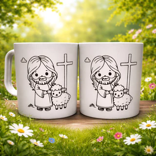 Kit 10 Canecas Jesus e a Ovelhinha Páscoa plástico 320ml chocolate lembrancinha divertido crianças em Oferta na Shopee