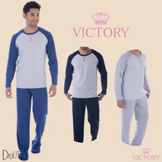 Pijama Victory Plus Size De Frio Masculino Canelado Liso Calca e Blusa Manga Larga Confortavel em Oferta na Shopee