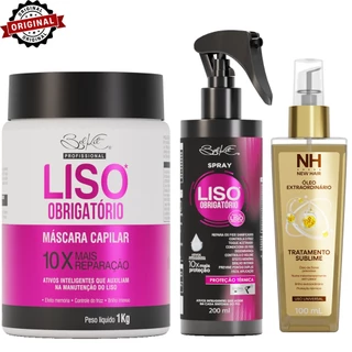 Kit Liso Extraordinário - Máscara 1L, Óleo Extraordinário 100ml, Spray Liso Obrigatório 200ml BELKIT em Oferta na Shopee