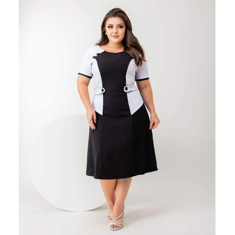 Vestido Midi Manga Curta Social Evangélico Congresso Elegante Formal ...