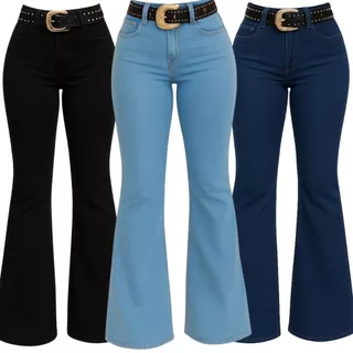 Calça Country Flare Jeans Feminina Linha Premium Lisa Cintura Alta com Lycra Rodeio Cavalgada West
