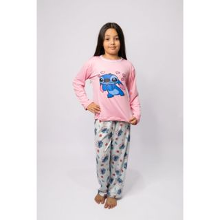 Pijama Longo Suede  Infantil Stitch  Inverno Manga Longa Calça Cumprida em Oferta na Shopee