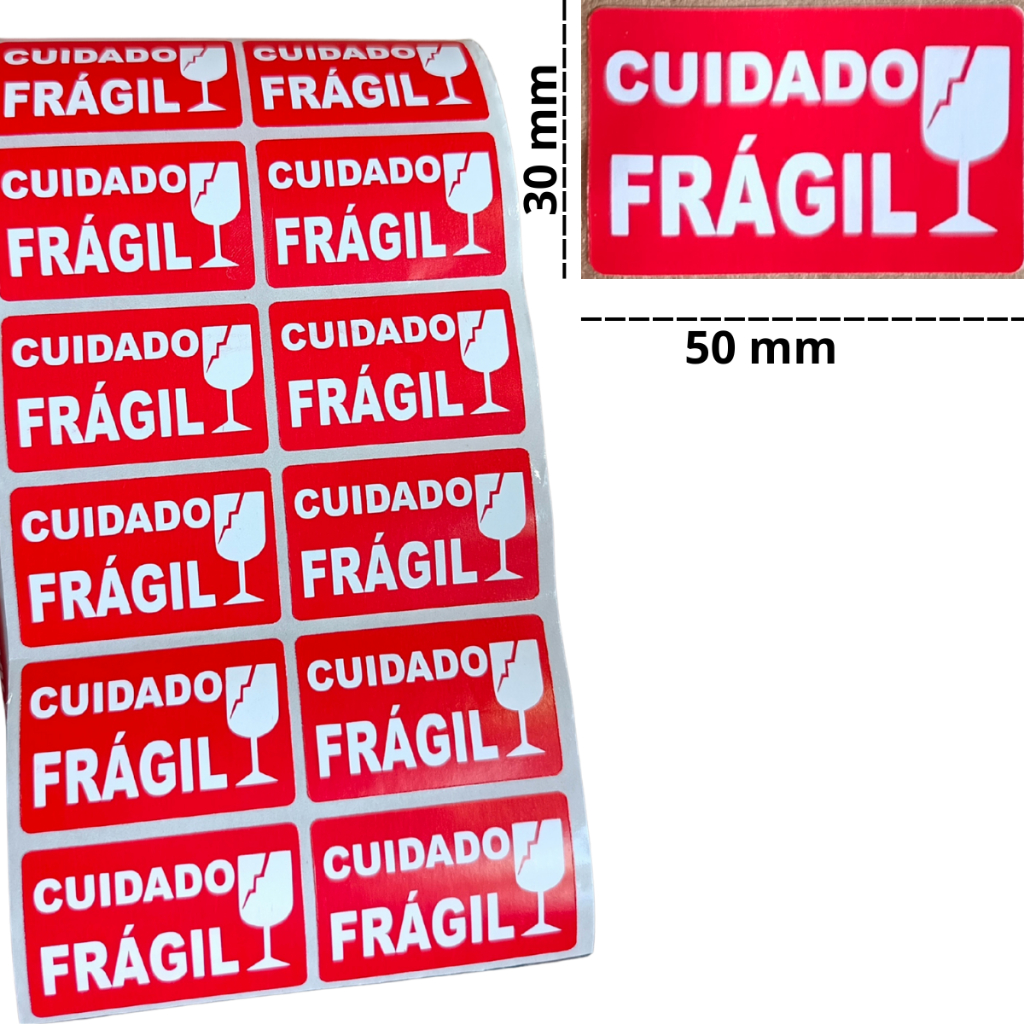Etiqueta Adesiva Cuidado Frágil 50x30 mm fundo branco MAIS SEGURANÇA NO ...