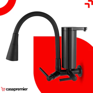Torneira Pia Cozinha Preta Parede Com Filtro Gourmet 2 Jatos Abs