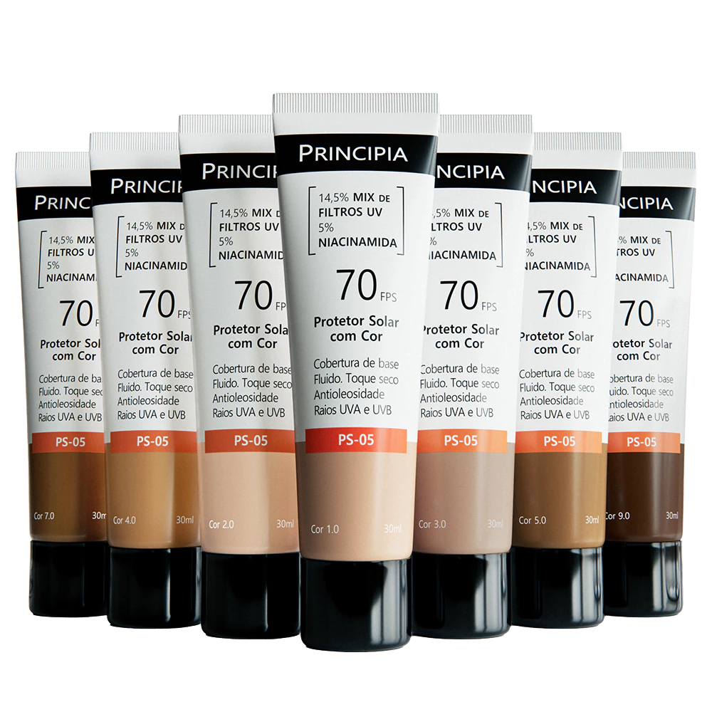 Principia protetor solar PS-05 cor 3.0 c/ 14,5% mix de filtros UV + 5% niacinamida FPS 70 - 30ml