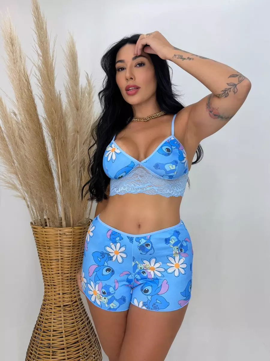 Baby Doll Feminino Estampado Top Doll em Suede com Cropped e Detalhes em Renda