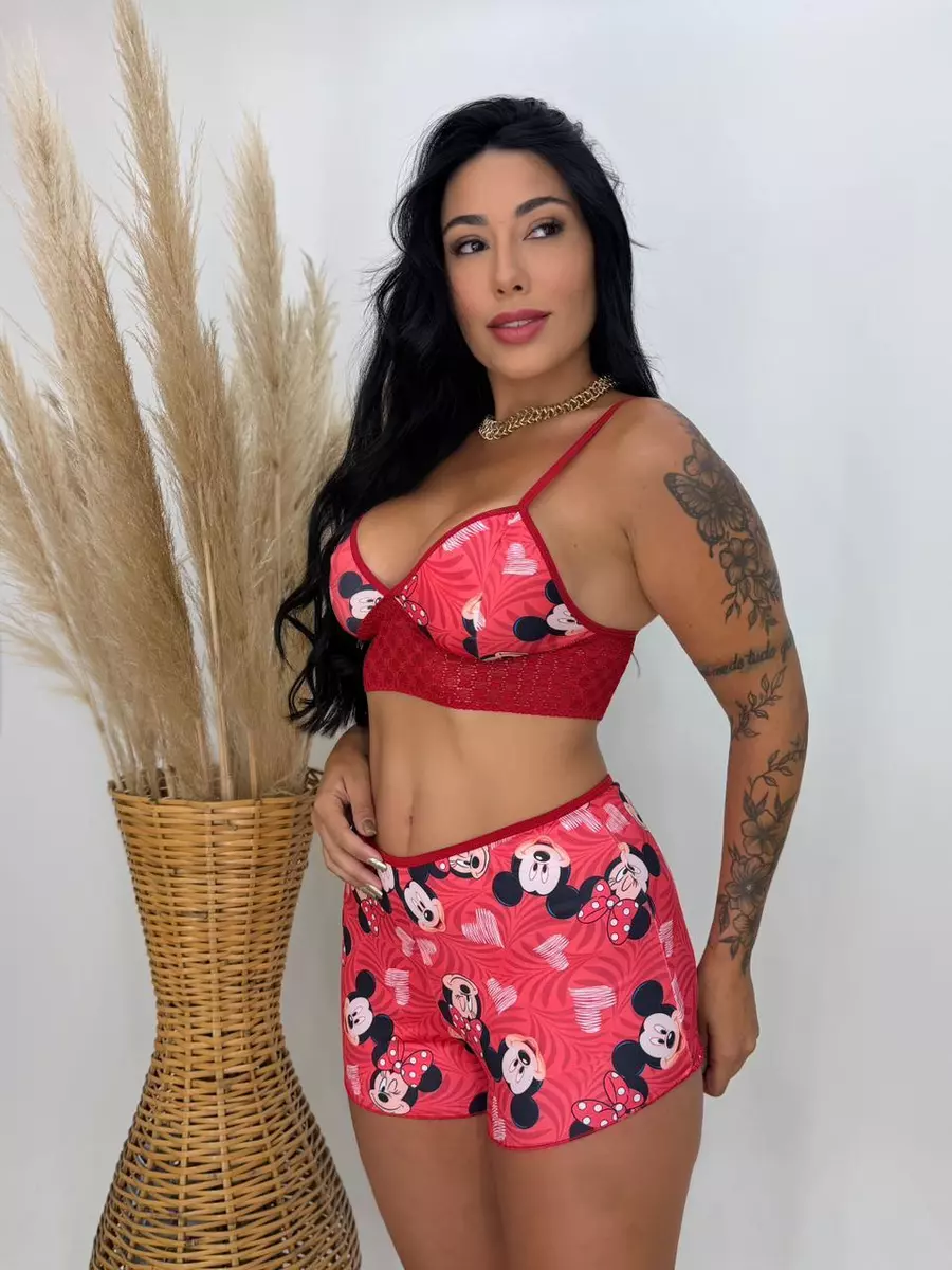 Baby Doll Feminino Estampado Top Doll em Suede com Cropped e Detalhes em Renda - foto 7
