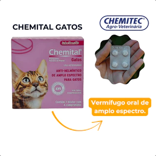 Vermífugo Gatos Chemital 4 Comprimidos Chemitec em Oferta na Shopee