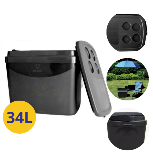 Caixa Térmica Cooler Resistente C/ Alça 34 Litros Preta Porta Copo Praia Camping 50Latas ou 7garrafa | Shopee Brasil