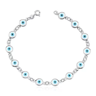 Pulseira prata 925 olho grego branco e azul - prata original em Oferta na Shopee