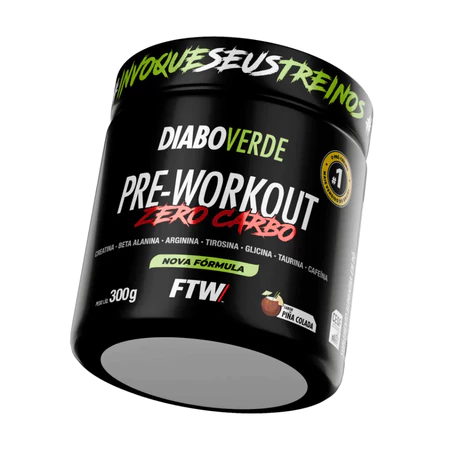 Pré Treino Diabo verde Pre workout zero carbo Pote 300g FTW