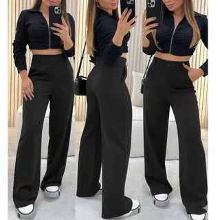 Calça Pantalona Alfaiataria Premium Com Bolso e ziper lateral PROMOÇÃO