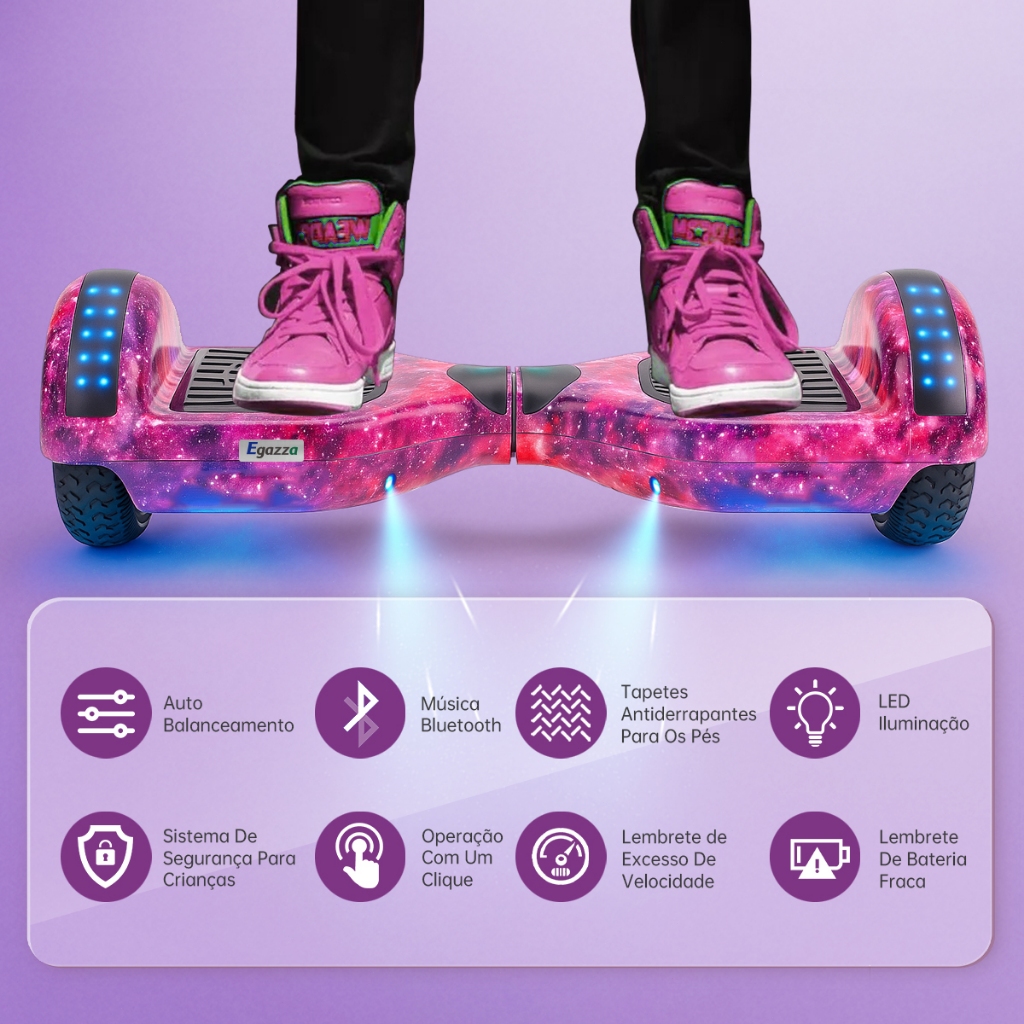 Egazza Hoverboard Infantil 6.5 Skate Elétrico LED Bluetooth
