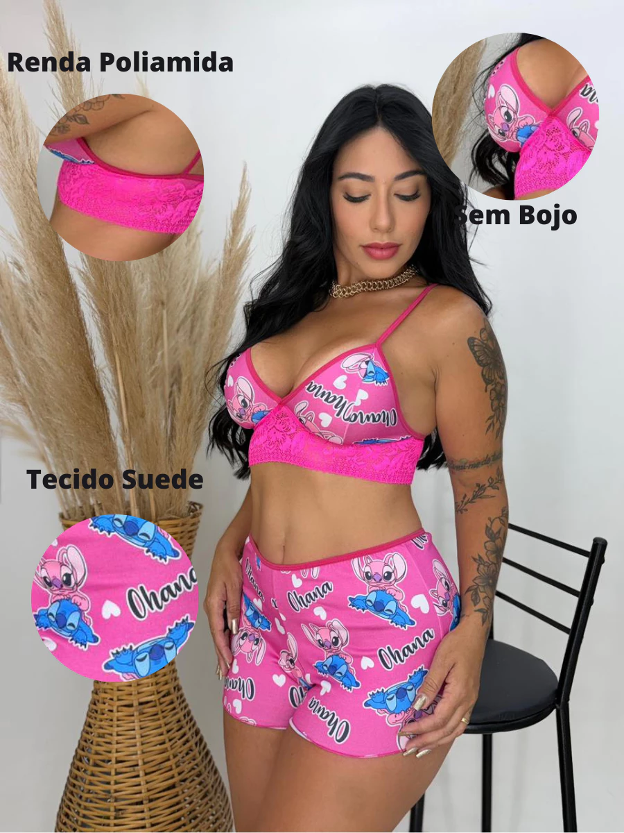 Baby Doll Feminino Estampado Top Doll em Suede com Cropped e Detalhes em Renda - foto 9