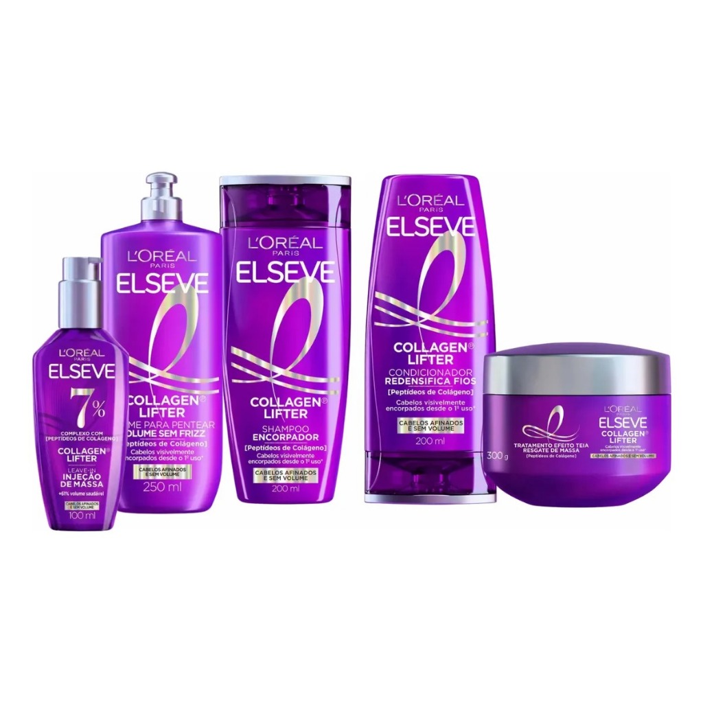 Kit Completo Elseve Collagen Lifter 5 Itens Engrossador para Cabelos Finos e Sem Volume (200ml)