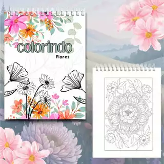 Livro de Colorir Colorindo Flores A5 | 50 Desenhos de Flores | Papel 180g | Capa Dura | Relaxante em Oferta na Shopee