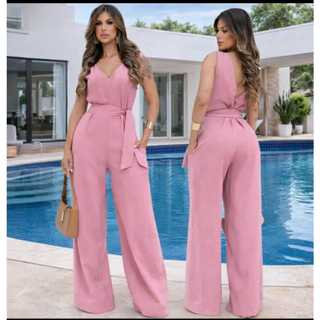 Macacão Feminino Alfaiataria Elegante Pantalona Longa Com Cinto Social — foto 7 — Achou Levou Brasil