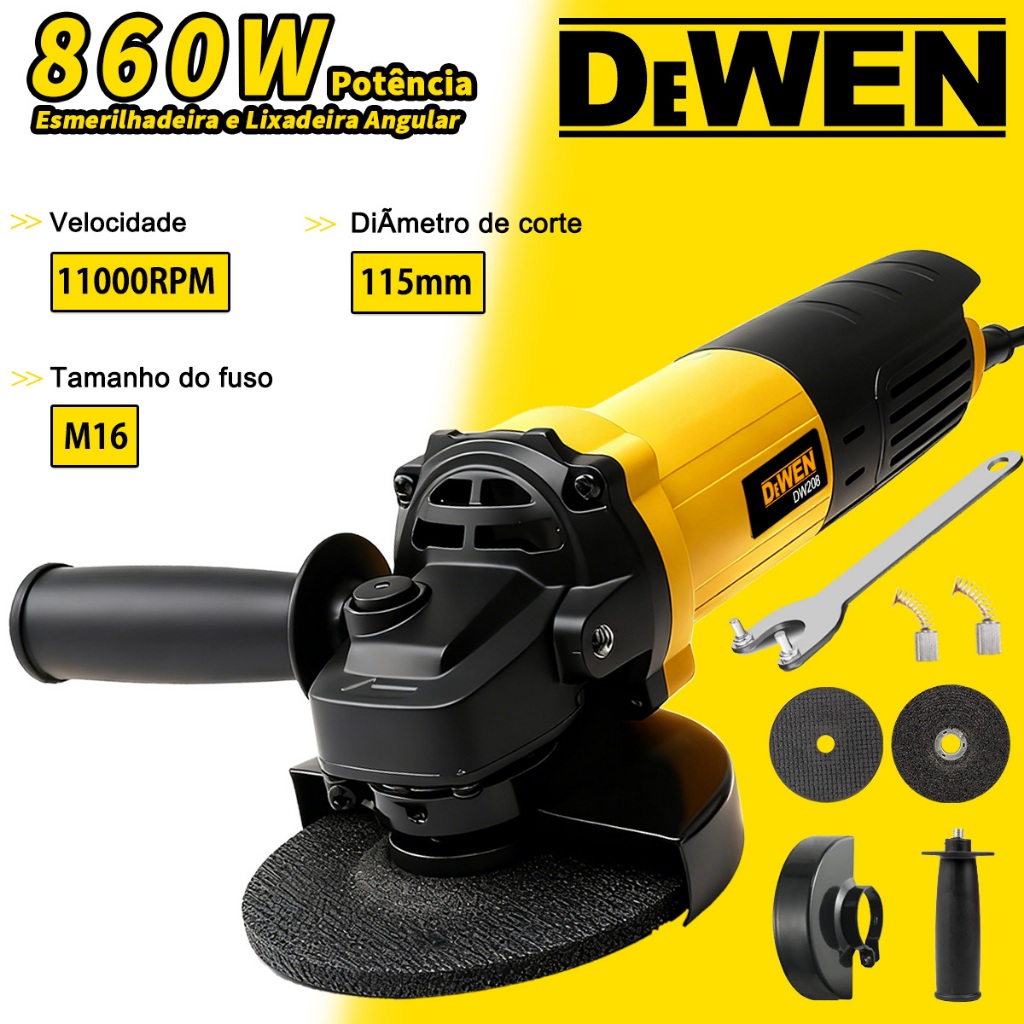 Elétrica Esmerilhadeira Angular, Motor de Cobre Puro, Potência de 860W ...