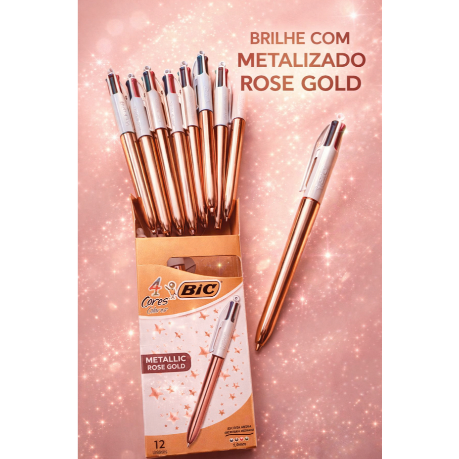 Kit 2 Canetas BIC Rose Gold Metalic (Novidade) | Shopee Brasil