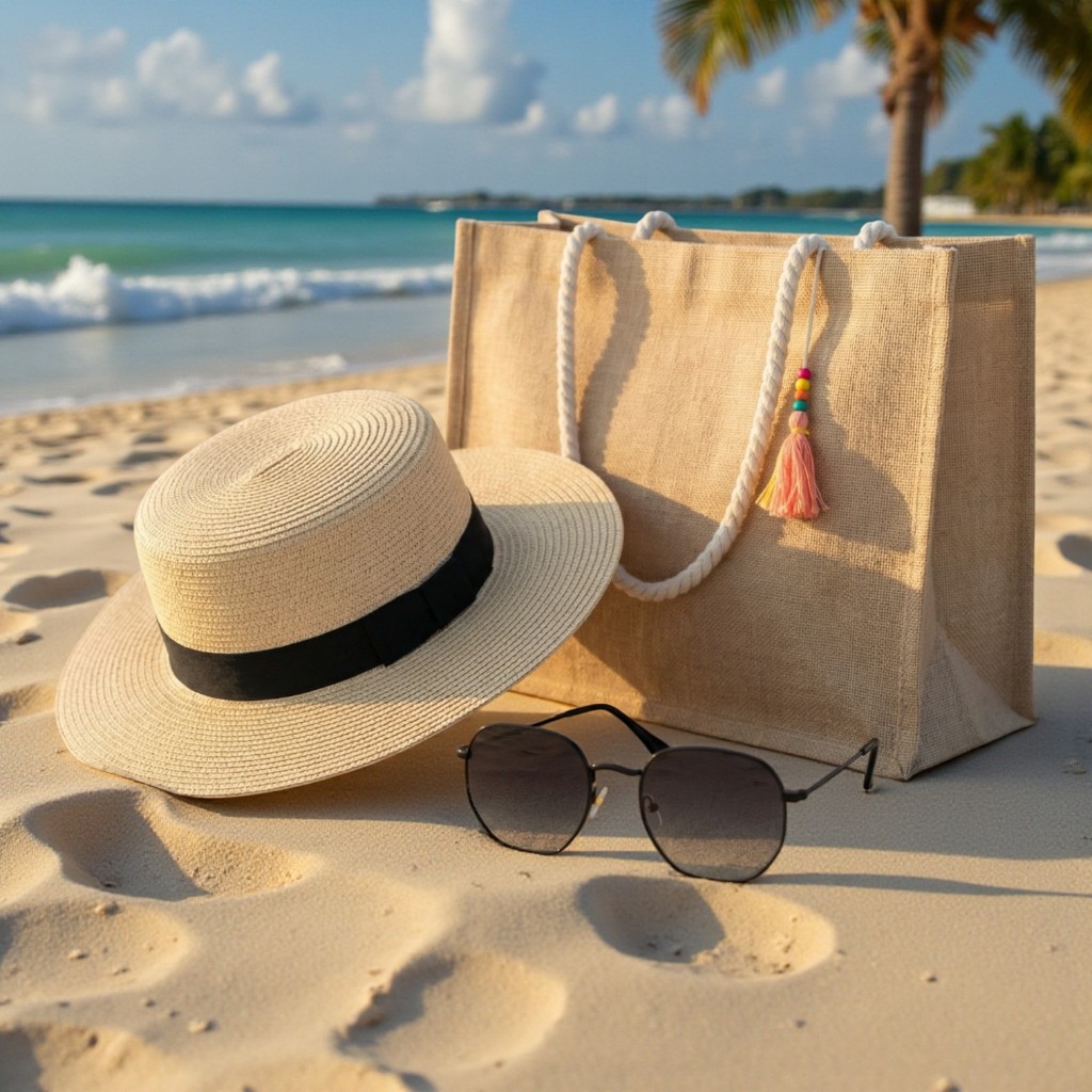 Kit Praia De Feminino Luxo Chapéu Paris + Bolsa de Palha + Óculos ...