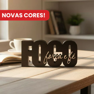 NOVO Letreiro “FOCO, força e fé” - Placa Decorativa - Decoração para Sala, Quarto e Escritório
