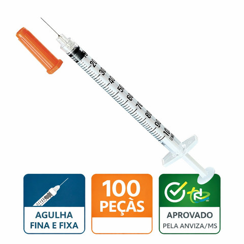 Seringa De Insulina Agulha Fina 10/20/50/100 Unidades Agulha Fixa de 100ui Botox/Odontologia/Anestesia — foto 1 — Achou Levou Brasil