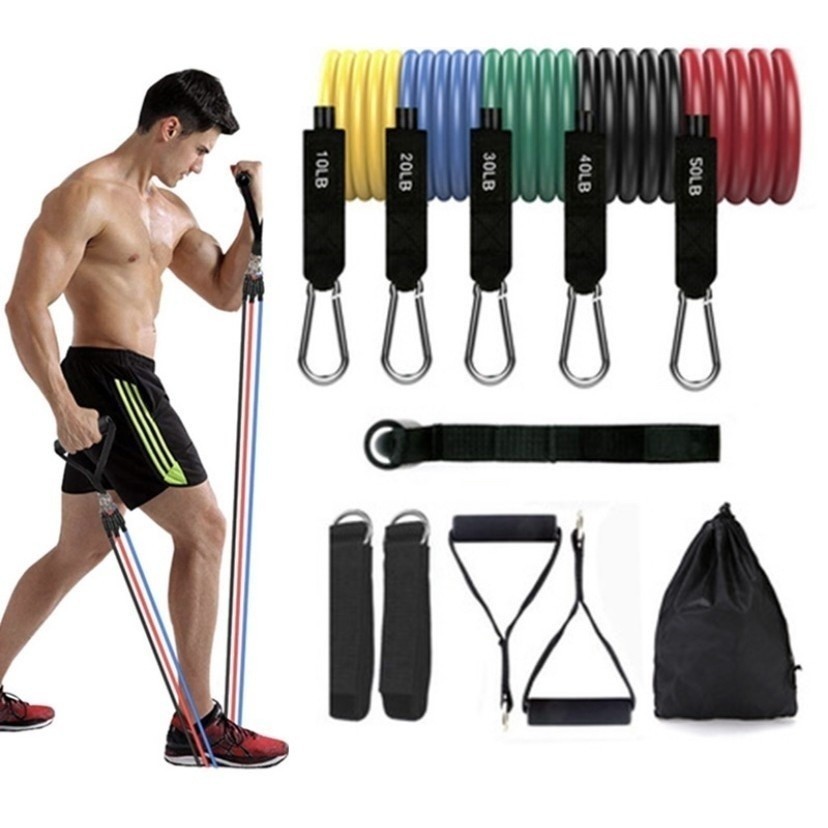 Kit Elástico Extensor 11 Itens Musculação Em Sua Casa