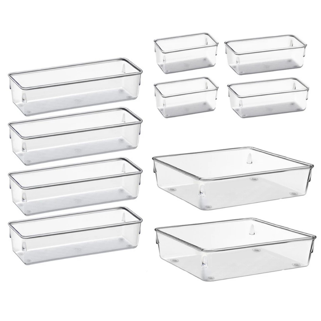Kit 10 Organizador Multiuso Modular Gavetas Acrilico Cristal