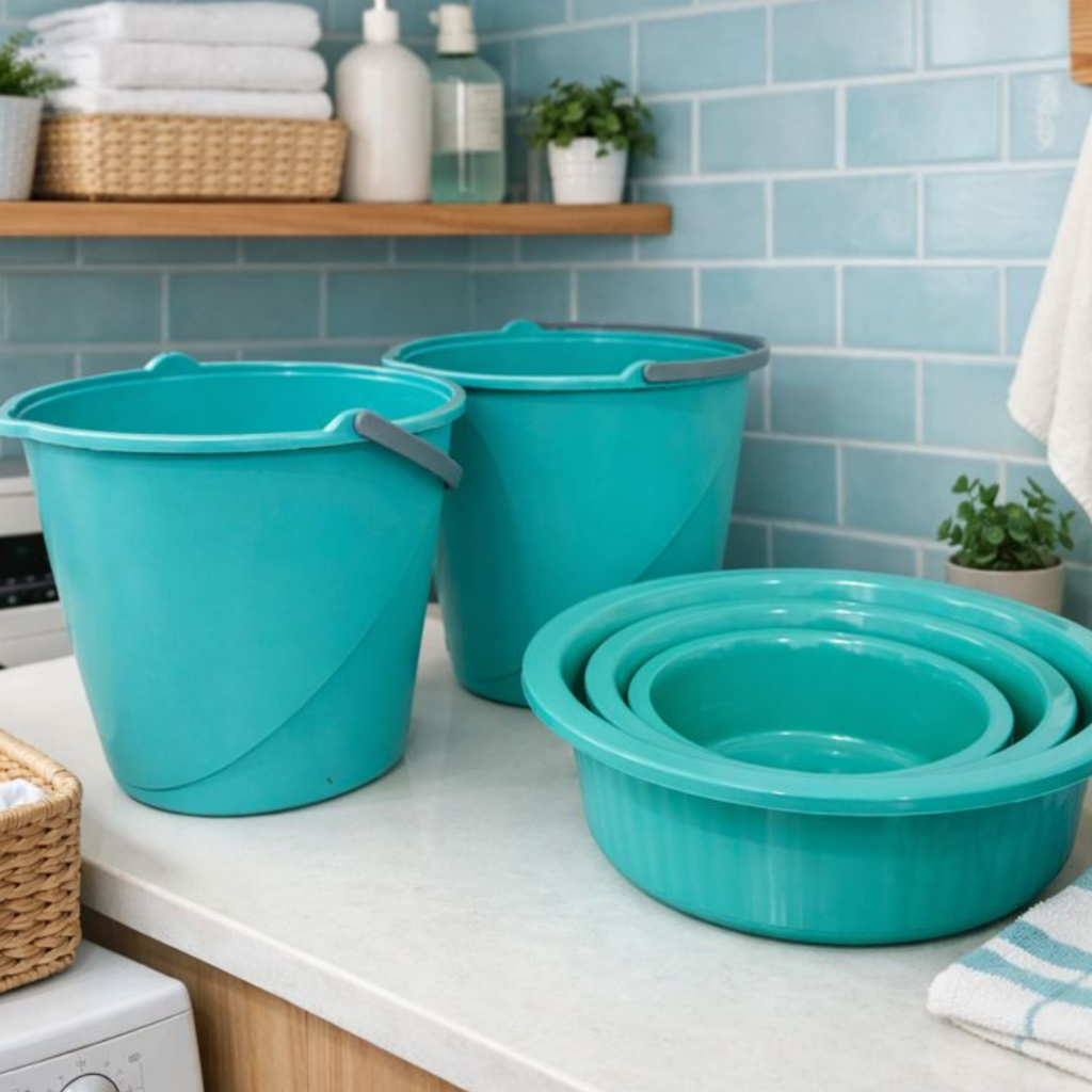 Kit 2 Baldes 3 Bacias Coloridos Lavanderia Roupas