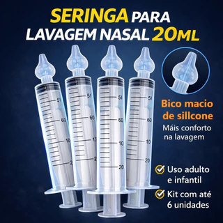 Seringa para Lavagem Nasal 20ml com Bico de Silicone | Kit até 6 Unidades - Bebe / Adolescente / Crianças e Adulto em Oferta na Shopee