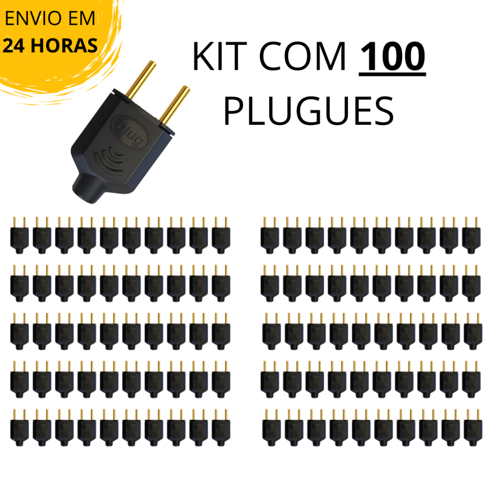 Kit com 100 Plugs Macho 2 Pinos Reforçado | Uso Profissional | Tomada ...