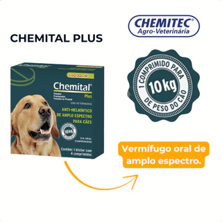 Vermífugo Chemital Plus Para Cães C/ 4 Comprimidos em Oferta na Shopee